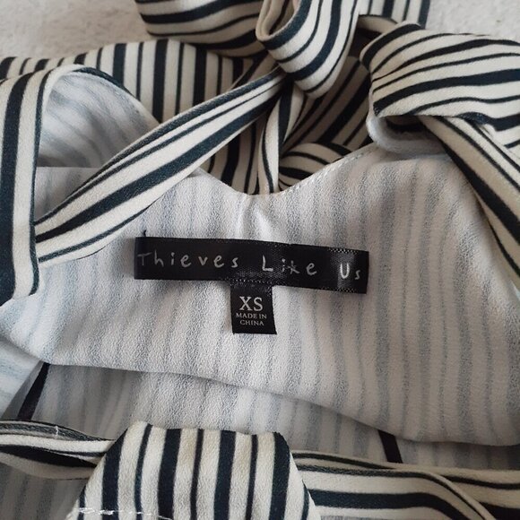 Thieves Like Us Nordstrom Women's XS Black Cream Pinstripe Halter Top - Picture 7 of 12